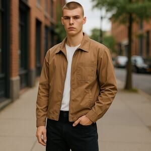 GAP Mens Khaki Bomber Jacket Medium Vintage Zip Up Casual Outerwear